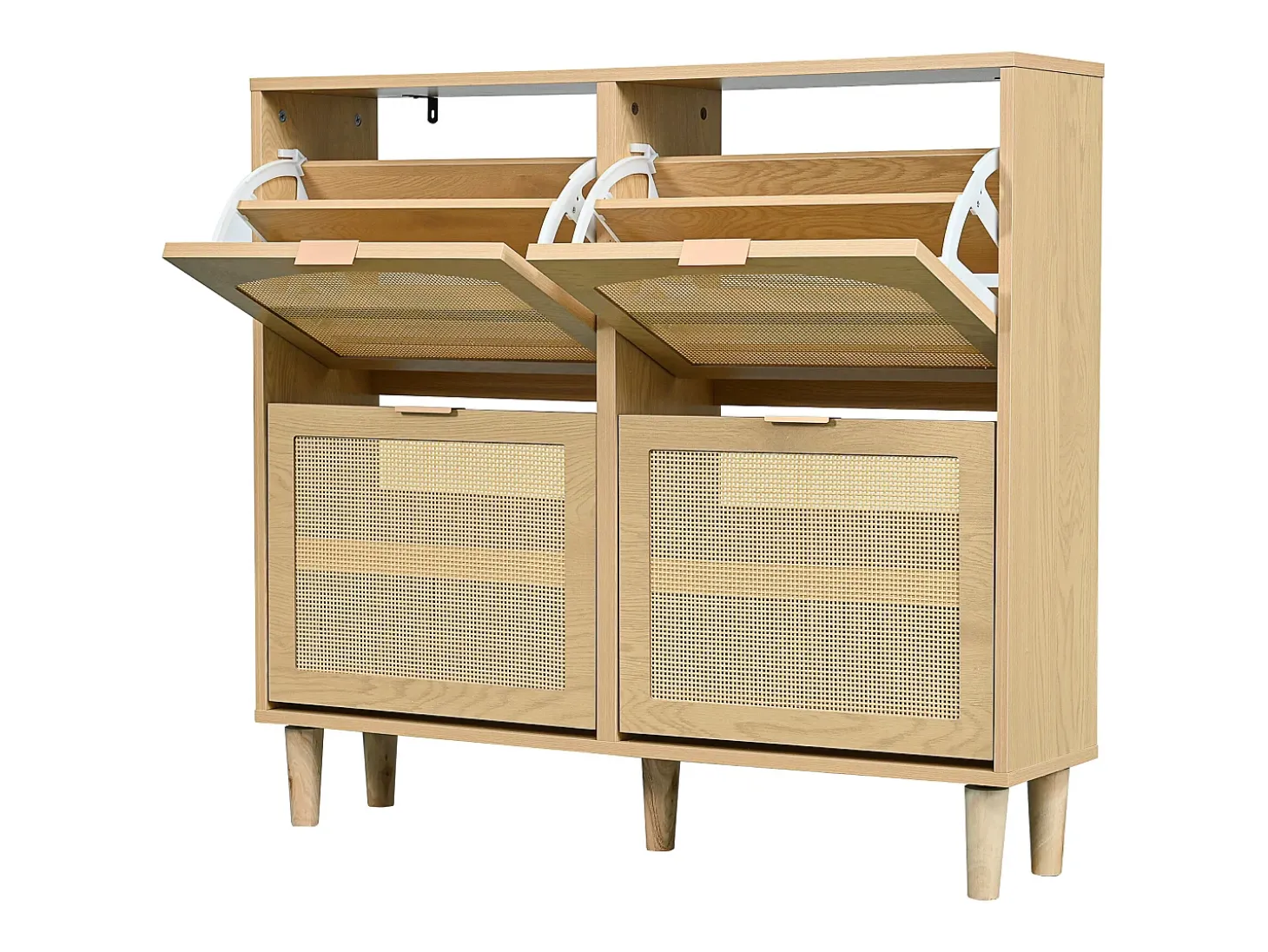 Sapateira natural clara com 4 portas, puxadores em metal 100x25x90,3cm