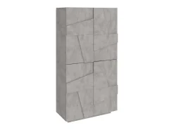 Sapateira Orfeo, Armário multiuso com 4 portas articuladas, Sapateira de entrada, 100% Fabricado na Itália, 81x38h167 cm, Cimento