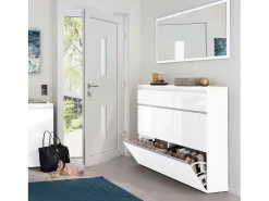 Sapateira Piero, Armário multiuso com 2 portas e 1 porta basculante, Sapateira de entrada, 100% Fabricado na Itália, 120x27h108 cm, Branco brilhante