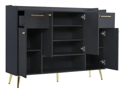Sapateira preta com 2 gavetas e 4 portas, pés em metal 130x37x100cm