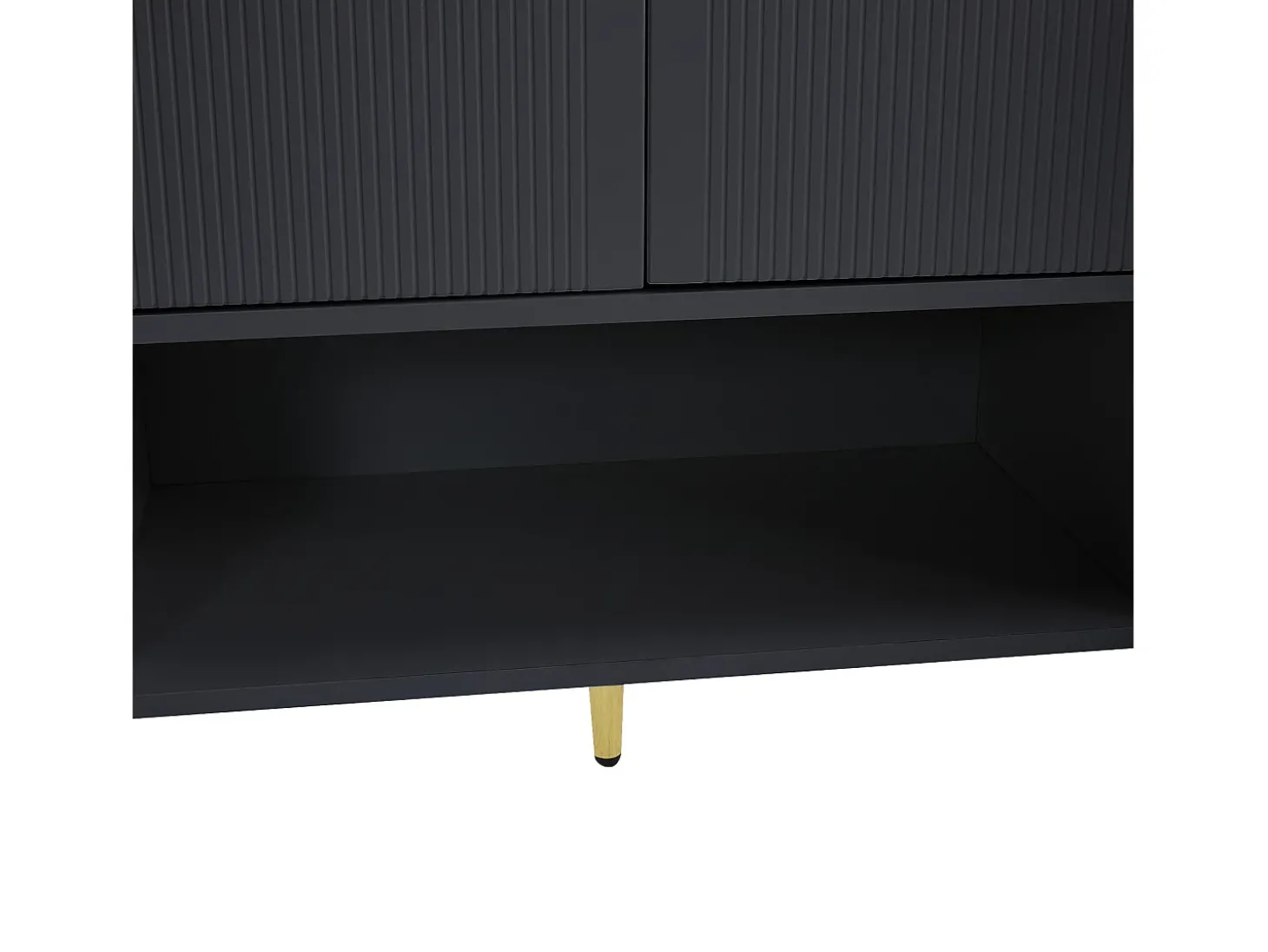 Sapateira preta com 2 gavetas e 4 portas, pés em metal 130x37x100cm