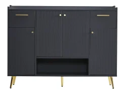 Sapateira preta com 2 gavetas e 4 portas, pés em metal 130x37x100cm