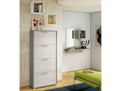 Sapateira rosa, Móvel de entrada multiuso com 4 portas sanfonadas, Sapateira de dupla profundidade, 100% Fabricado na Itália, 67x28h147 cm, Lariço