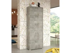 Sapateira Surfinia, Móvel de entrada multiuso com 5 portas sanfonadas, Sapateira de dupla profundidade, 100% Fabricado na Itália, 67x28h183 cm, Cimento