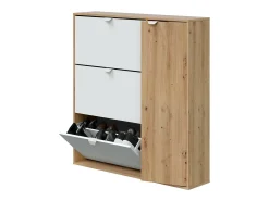 Sapateira Tok, sapateira de entrada com 4 portas, sapateira que economiza espaço, 105x24h112 cm, Branco e Carvalho