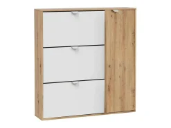 Sapateira Tok, sapateira de entrada com 4 portas, sapateira que economiza espaço, 105x24h112 cm, Branco e Carvalho