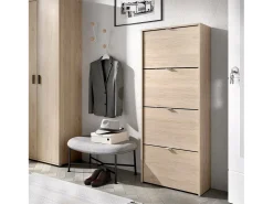 Sapateira Vettore, sapateira de entrada que economiza espaço, sapateira com 4 portas dobráveis, 61x25h149 cm, carvalho