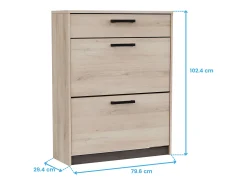Sapateira Watson com 2 portas dobráveis ​​em preto Waterford e carvalho Kronberge, 79,6 x 102,4 x 29,4 cm