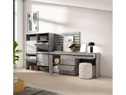 Sapateira, 297x35x145cm, Para quarto, dormitório, Cómoda, Tiras Deco. Madeira, Toucador, Cimento