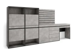 Sapateira, 297x35x145cm, Para quarto, dormitório, Cómoda, Tiras Deco. Madeira, Toucador, Cimento