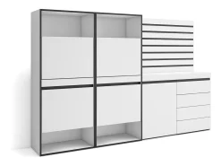 Sapateira, 227x35x145cm, Para quarto, dormitório, Cómoda, Tiras Deco. Madeira, Branco