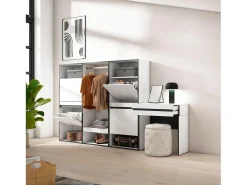 Sapateira, 250x35x145cm, Para quarto, dormitório, Roupeiro aberto, Toucador, Branco