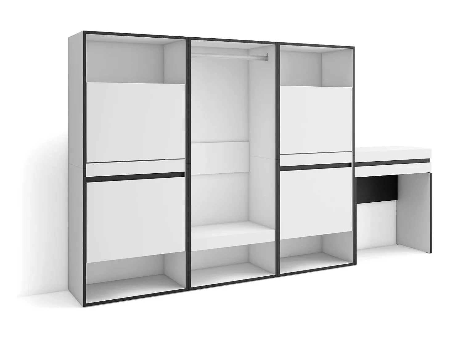 Sapateira, 250x35x145cm, Para quarto, dormitório, Roupeiro aberto, Toucador, Branco