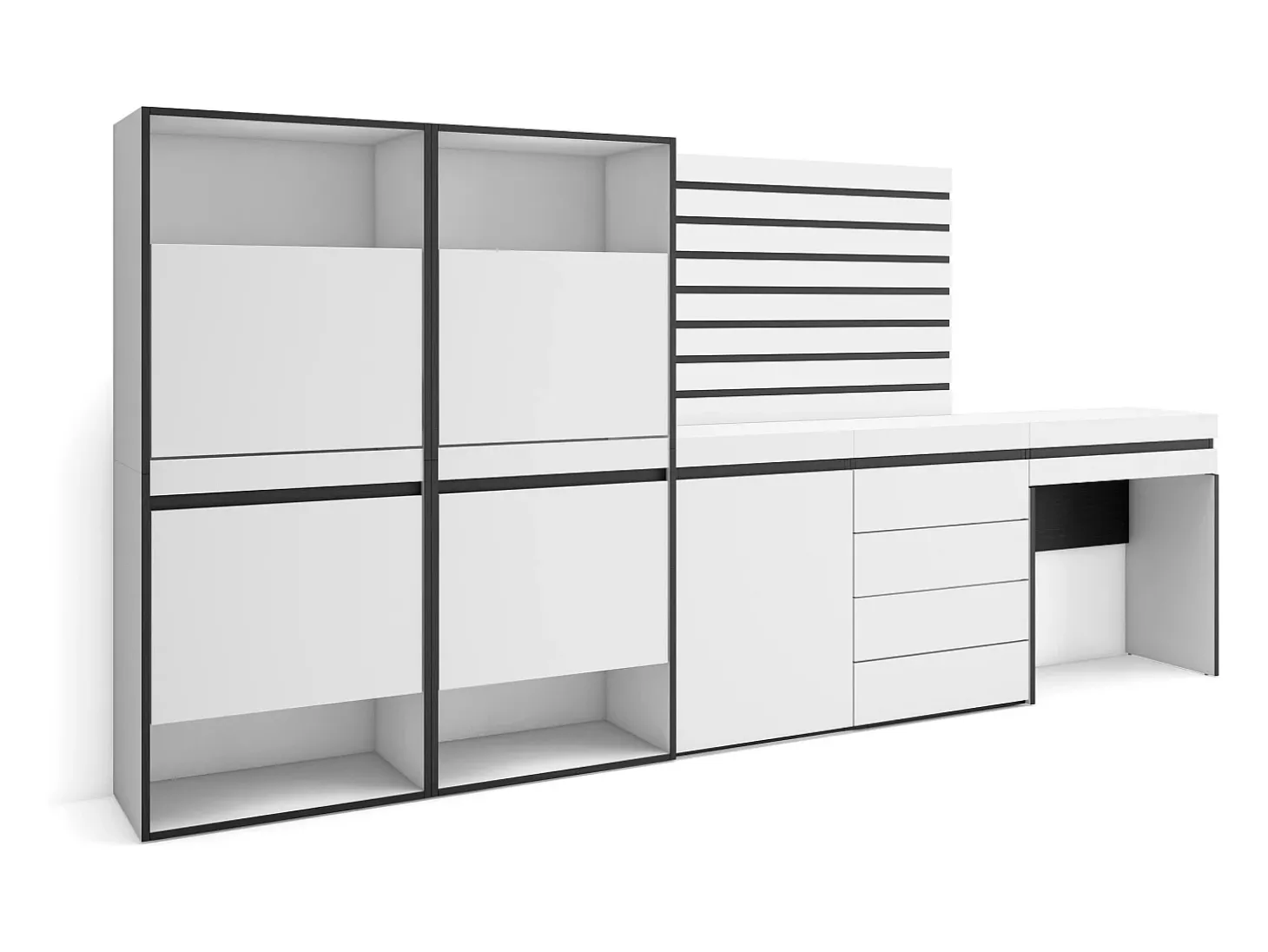 Sapateira, 297x35x145cm, Para quarto, dormitório, Cómoda, Tiras Deco. Madeira, Toucador, Branco