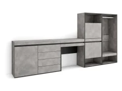 Sapateira, 297x35x145cm, Para quarto, dormitório, Roupeiro aberto, Cómoda, Toucador, Cimento