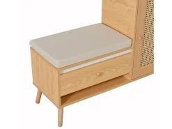 Sapateiro de rattan - Banco de entrada - Com almofada - 1 gaveta e 1 porta de rattan - Natural