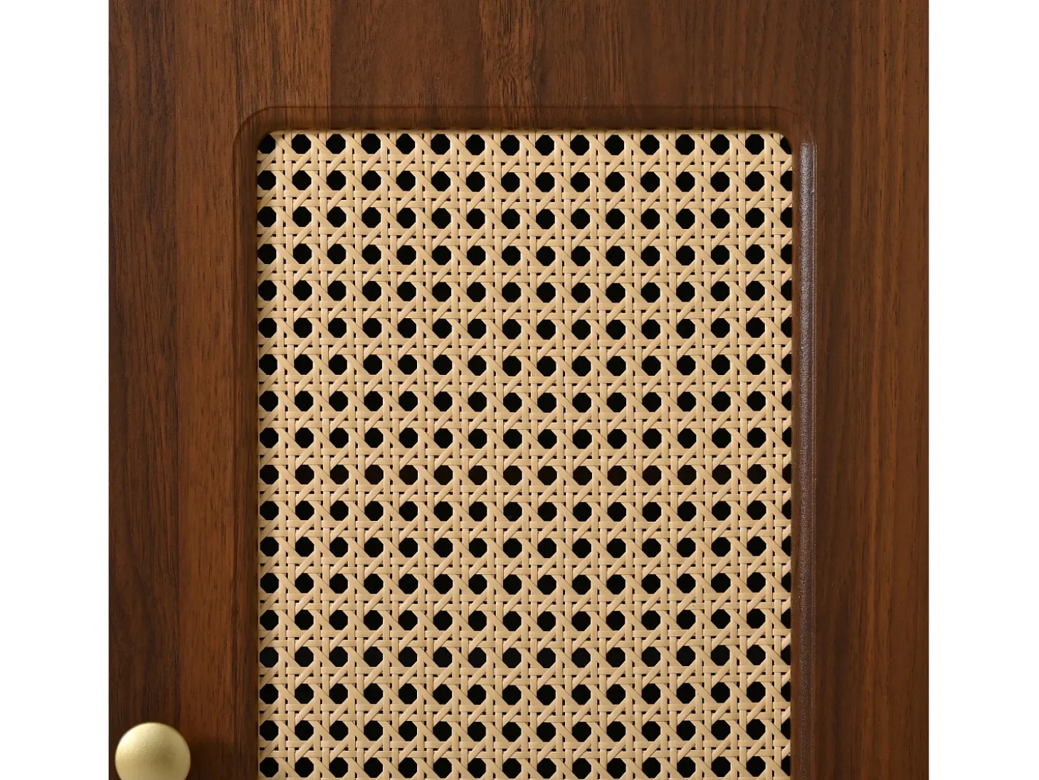 Sapateiro de rattan - Banco de entrada - Com almofada - 1 gaveta e 1 porta de rattan - Marrom