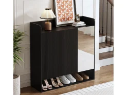 Sapateiro 110x35,5x110 cm - com espelho - com 3 portas - MDF - Preto