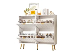 Sapateiro 100x24x91,25cm - con 4 portas de abrir - prateleira de 8 níveis - puxador de metal - Branco