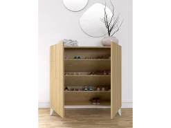 Sapateiro/Móvel organização - H87cm x L90cm x P27cm chêne dore pernas branco – Bergen