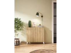 Sapateiro/Móvel organização - H87cm x L90cm x P27cm chêne dore pernas branco – Bergen