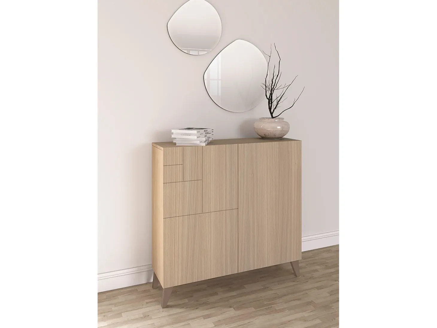 Sapateiro/Móvel organização - H87cm x L90cm x P27cm nogueira clara pernas moca - Bergen