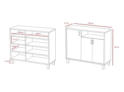 Sapateiro/Móvel organização - H86cm x L100cm x P37cm cinza grafite portas impression serrado - Gotemburgo
