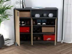 Sapateiro/Móvel organização - H86cm x L100cm x P37cm cinza grafite portas impression serrado - Gotemburgo