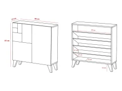 Sapateiro/Móvel organização - H87cm x L90cm x P27cm nogueira clara pernas rose - Bergen