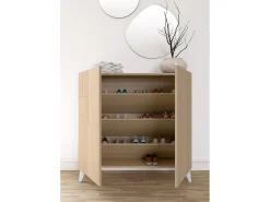 Sapateiro/Móvel organização - H87cm x L90cm x P27cm nogueira clara pernas branco - Bergen