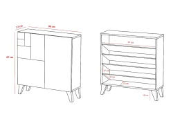 Sapateiro/Móvel organização - H87cm x L90cm x P27cm nogueira clara pernas branco - Bergen