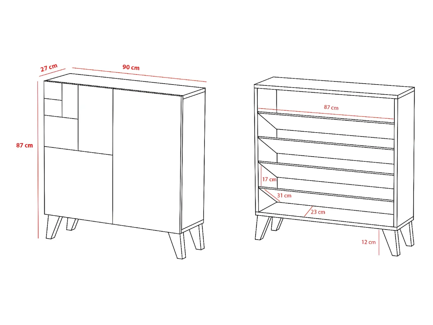 Sapateiro/Móvel organização - H87cm x L90cm x P27cm nogueira clara pernas branco - Bergen