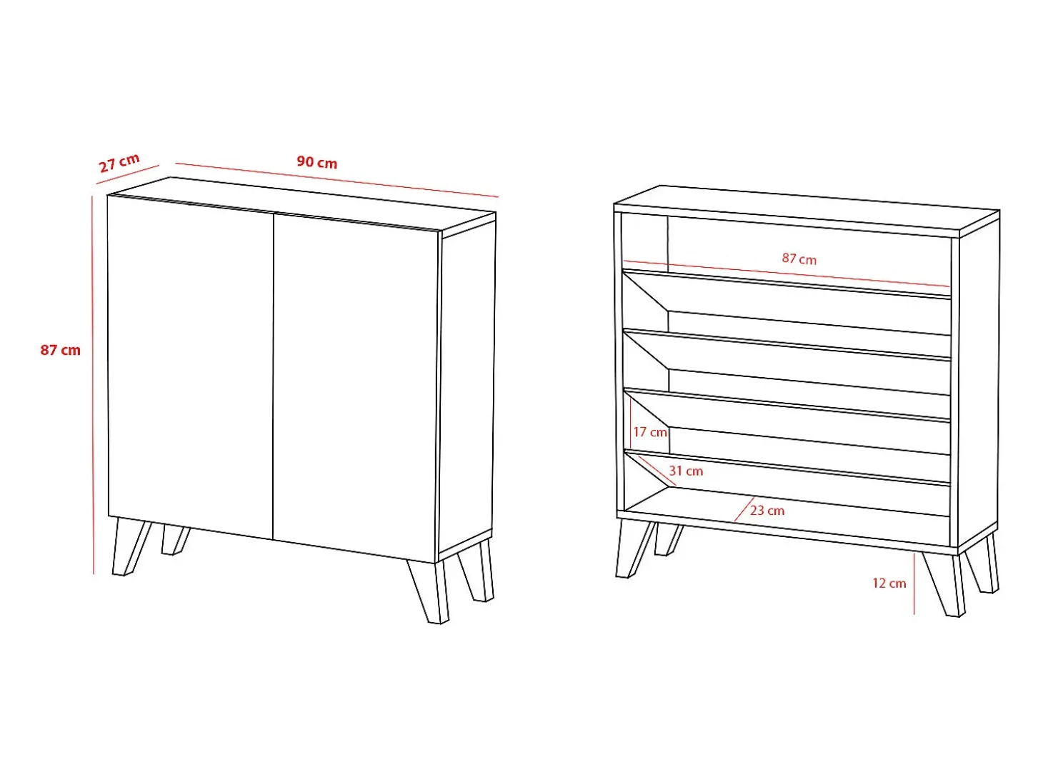 Sapateiro/Móvel organização - H87cm x L90cm x P27cm chêne portas impression serrado - Sunne
