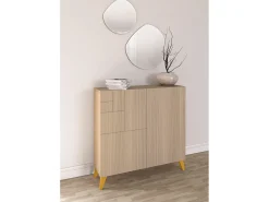 Sapateiro/Móvel organização - H87cm x L90cm x P27cm nogueira clara pernas mostarda - Bergen