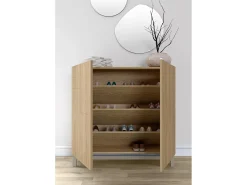Sapateiro/Móvel organização - H90cm x L90cm x P27cm carvalho dourado pernas bege - Copenhague