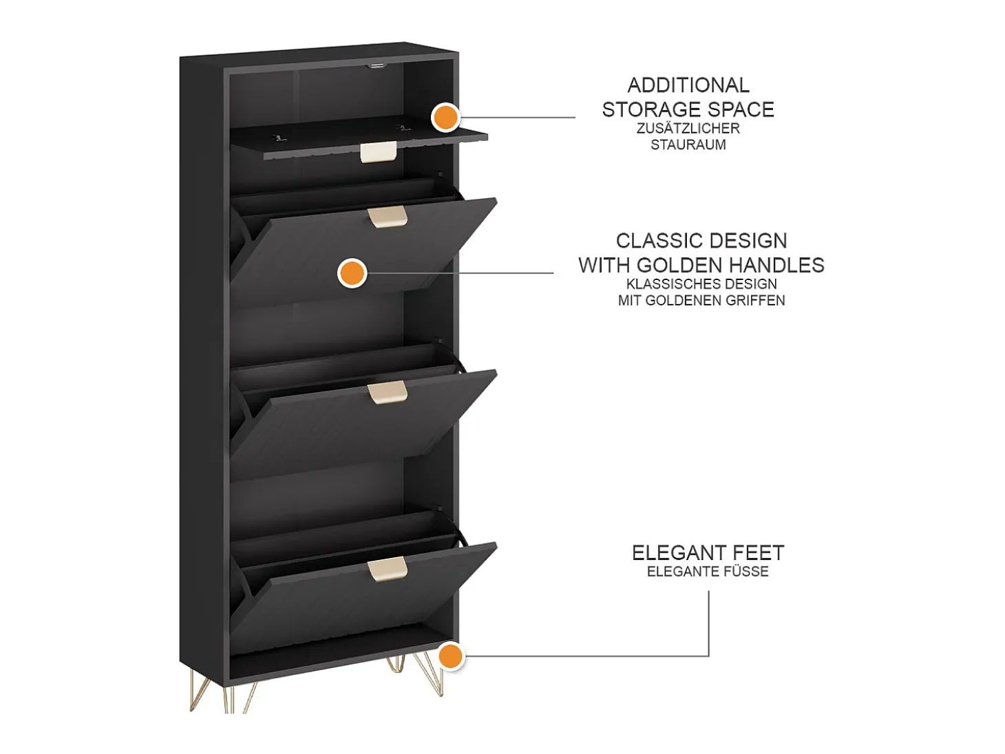 Schuhschrank preto 60x23.5x145 helge