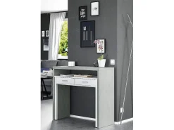 Secretária Billings, Secretária com tampo extensível, Secretária PC com 2 gavetas, 99x36h88 cm, Cimento e Branco