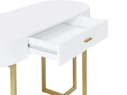 Secretária consola com 1 gaveta em MDF lacado e metal, branco e dourado – TORELI II de Pascal Morabito