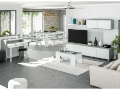 Secretária consola extensível com 2 gavetas 100 cm Branco/Cinza - Móvel multifuncional para espaços pequenos