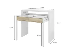 Secretária consola extensível com 2 gavetas 100 cm Branco/Cinza - Móvel multifuncional para espaços pequenos