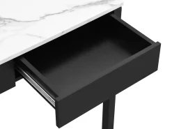 Secretária consola extensível com 2 gavetas preto e efeito mármore branco - LOAVIA