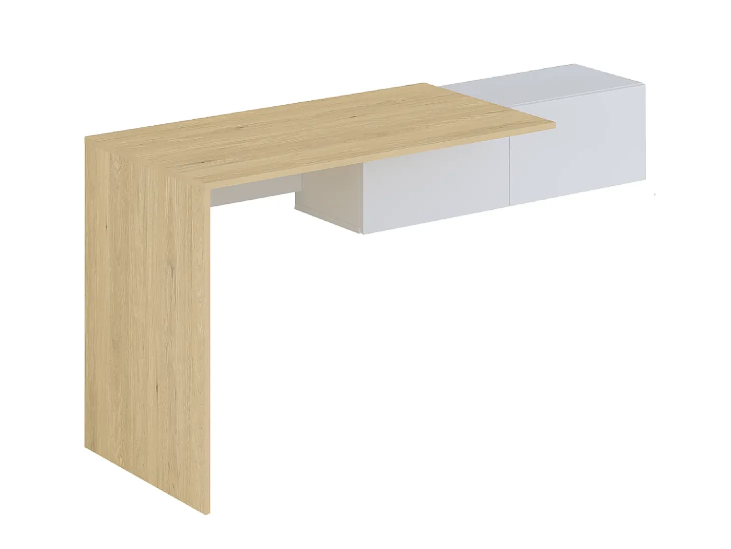 Secretária consola suspensa com 2 armários cor natural e branco - MOLAWA