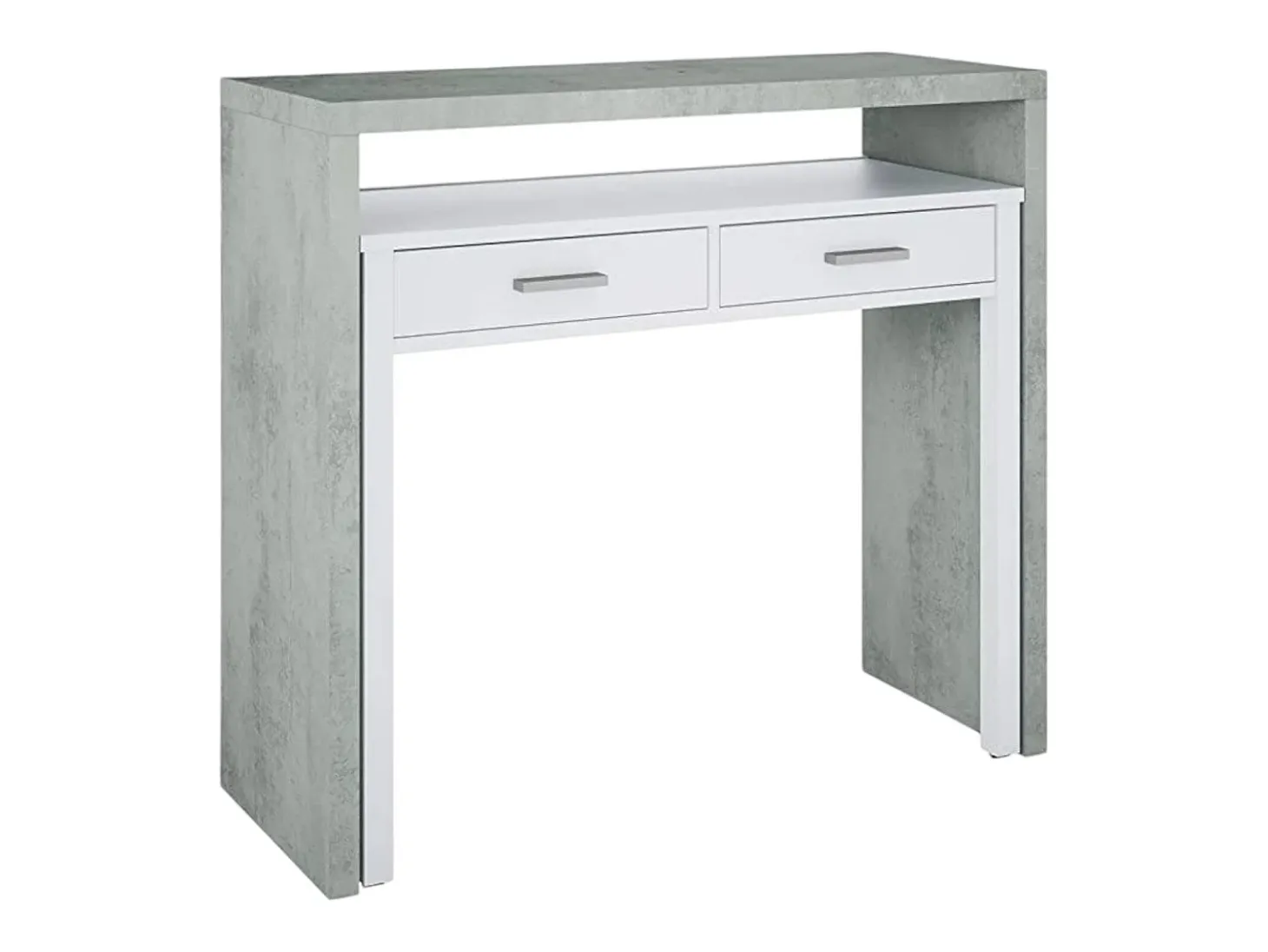 Secretária Damodi, Secretária com tampo extensível, Secretária PC com 2 gavetas, 99x36h88 cm, Cimento e Branco
