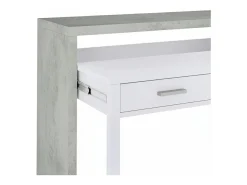 Secretária Damodi, Secretária com tampo extensível, Secretária PC com 2 gavetas, 99x36h88 cm, Cimento e Branco