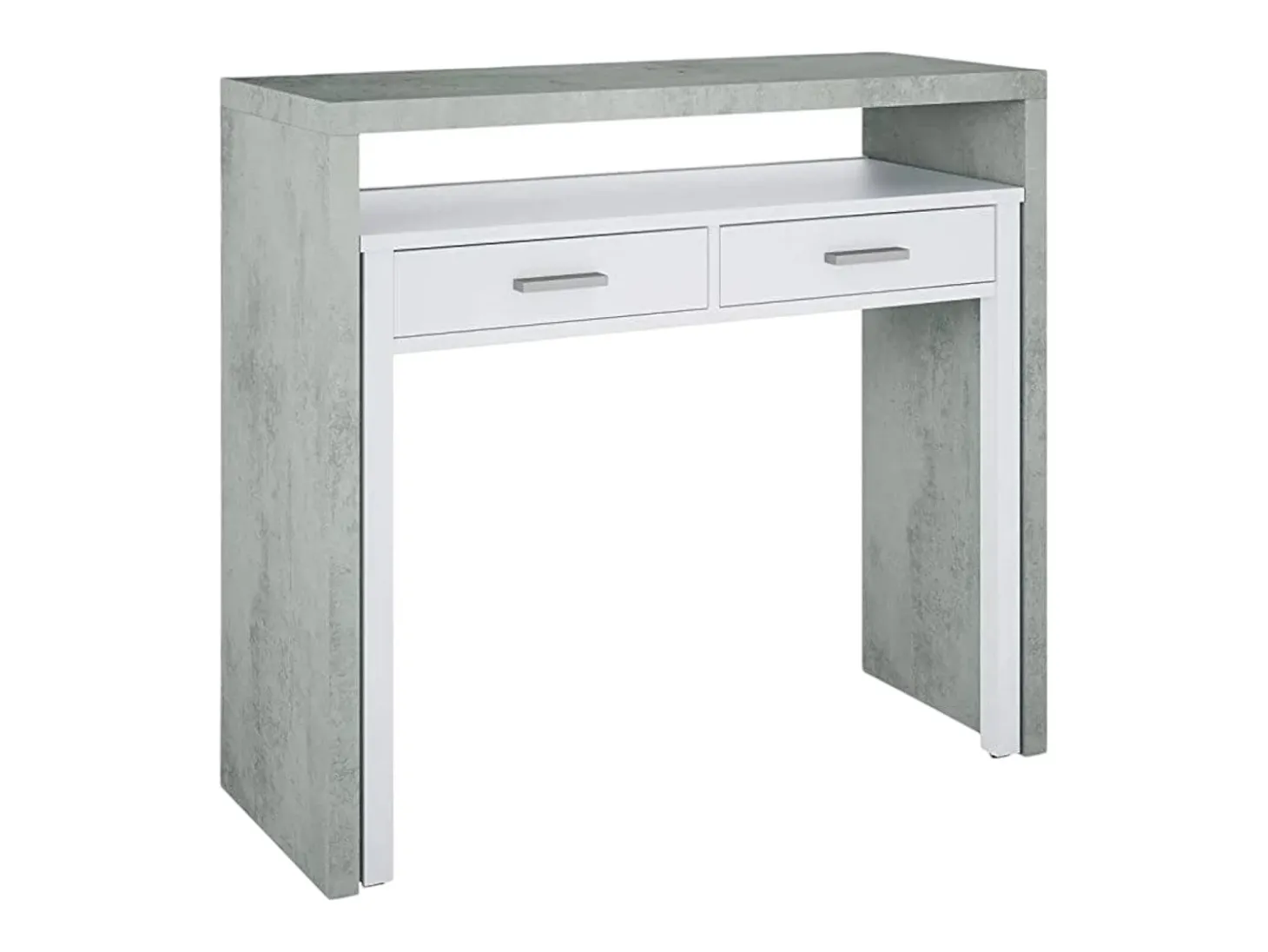 Secretária Damodi, Secretária com tampo extensível, Secretária PC com 2 gavetas, 99x36h88 cm, Cimento e Branco