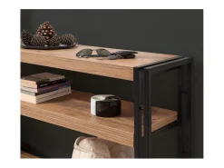 Secretária de estilo industrial HANKO - madeira e preto - 140 cm com 2 gavetas