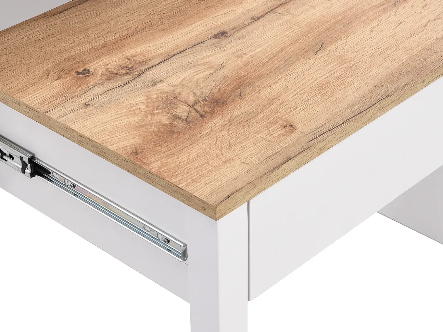 Secretária extensível com 2 gavetas, branca e natural - LOAVIA