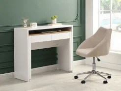 Secretária extensível com 2 gavetas, branca e natural - LOAVIA