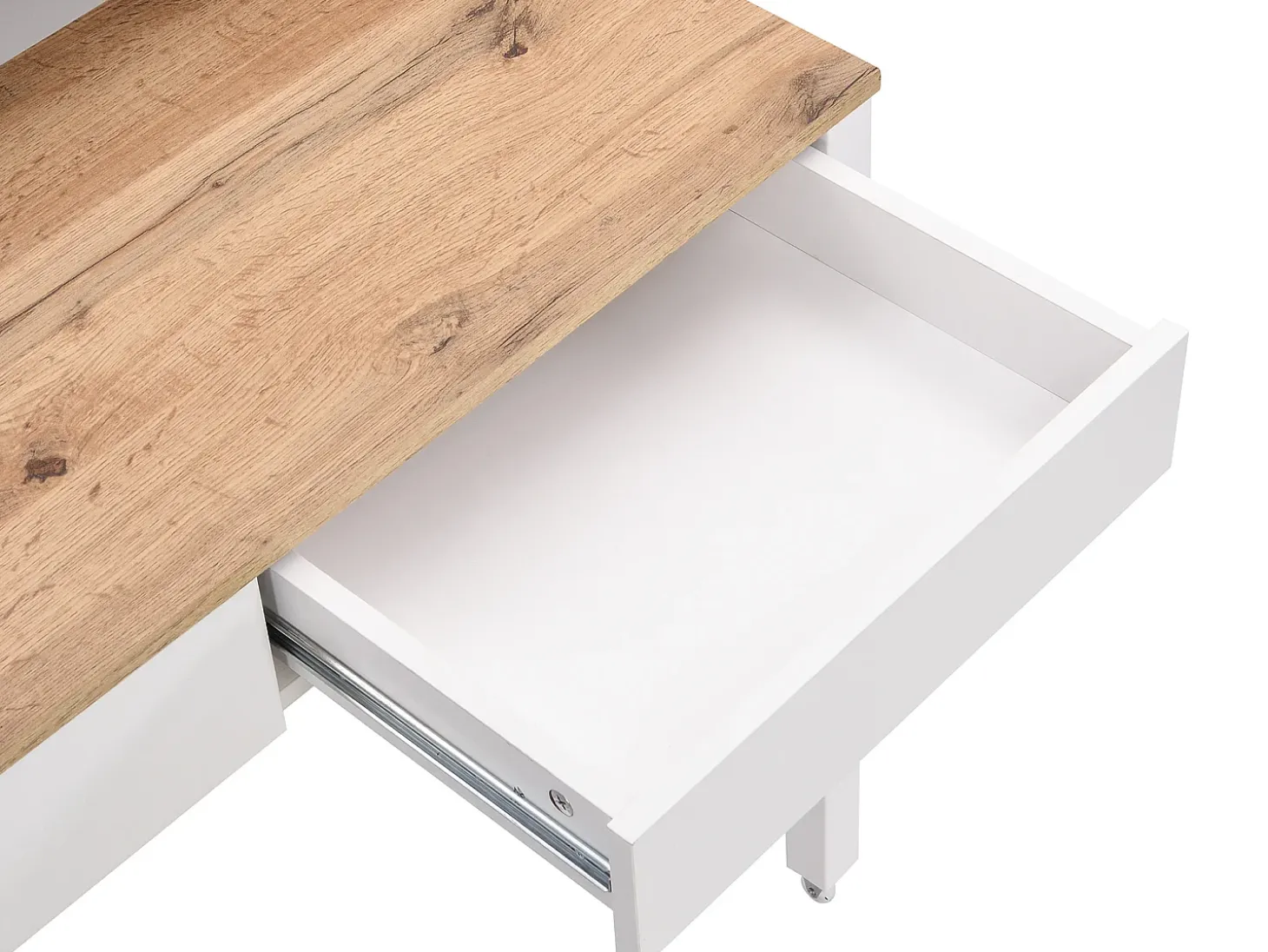 Secretária extensível com 2 gavetas, branca e natural - LOAVIA