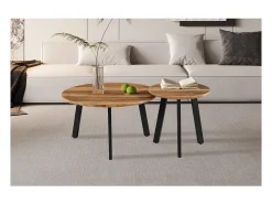 Set de 2 mesas de centro TUNIS – Cor madeira de mangueira – MDF & metal – Estilo industrial e harmonioso